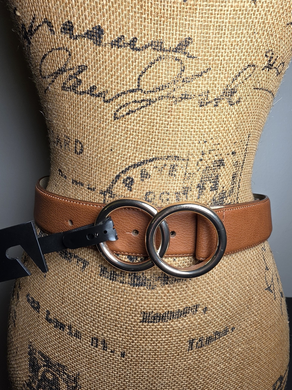 Tan Double-Ring Faux Leather Waist Belt